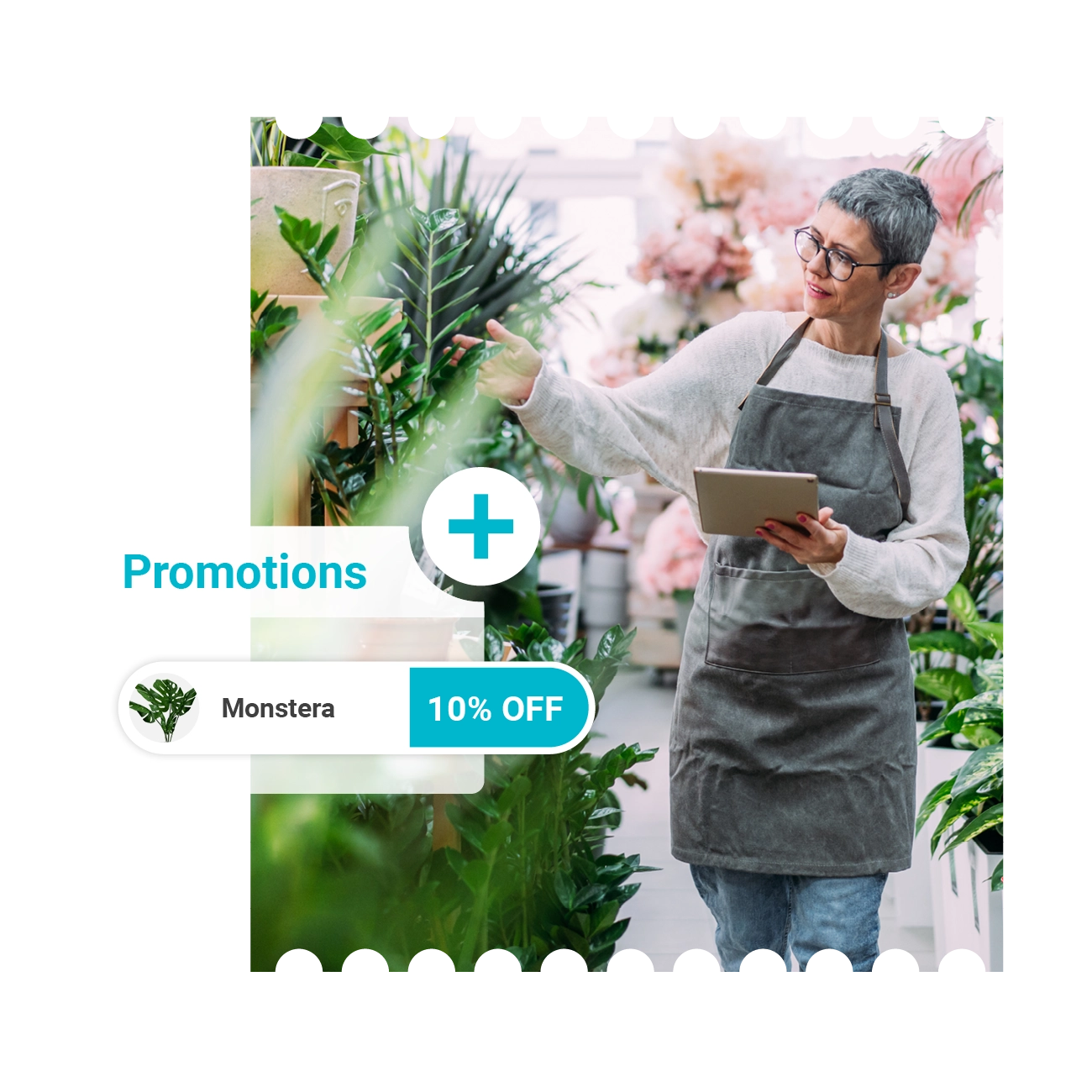 OpSuite promotions on a tablet in a garden centre
